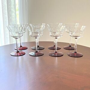 Ruby Foot Champagne Glass Cocktail Stemware Weston Etched Flowers  5 1/2" (8)